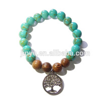 Pulsera de árbol de la vida con cuentas de yoga turquesa Mala joyería